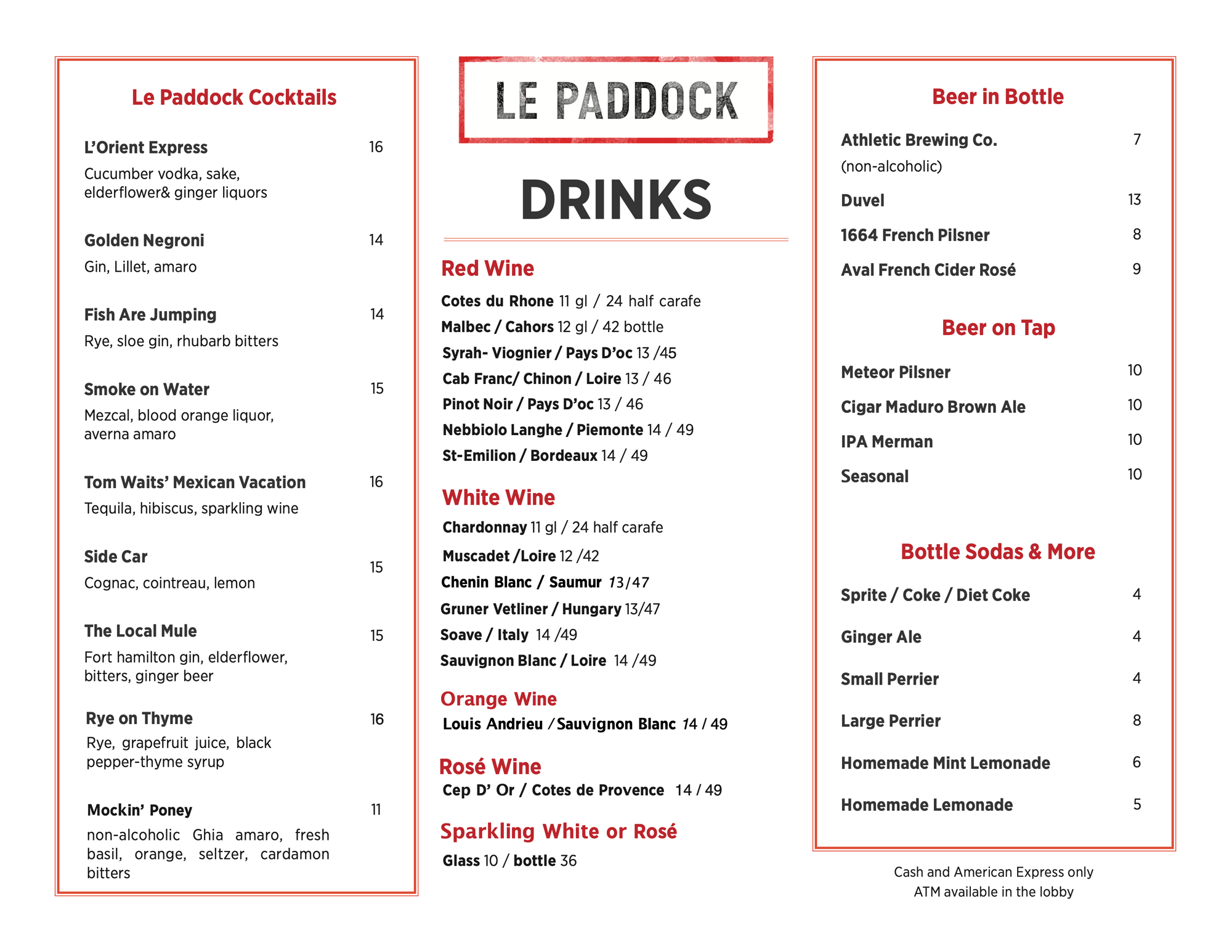 Here is our Drinks menu