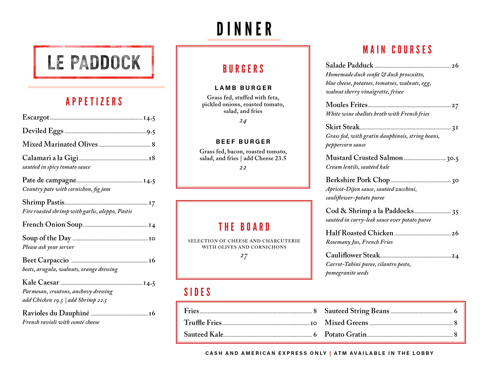 Here is our Dinner Menu