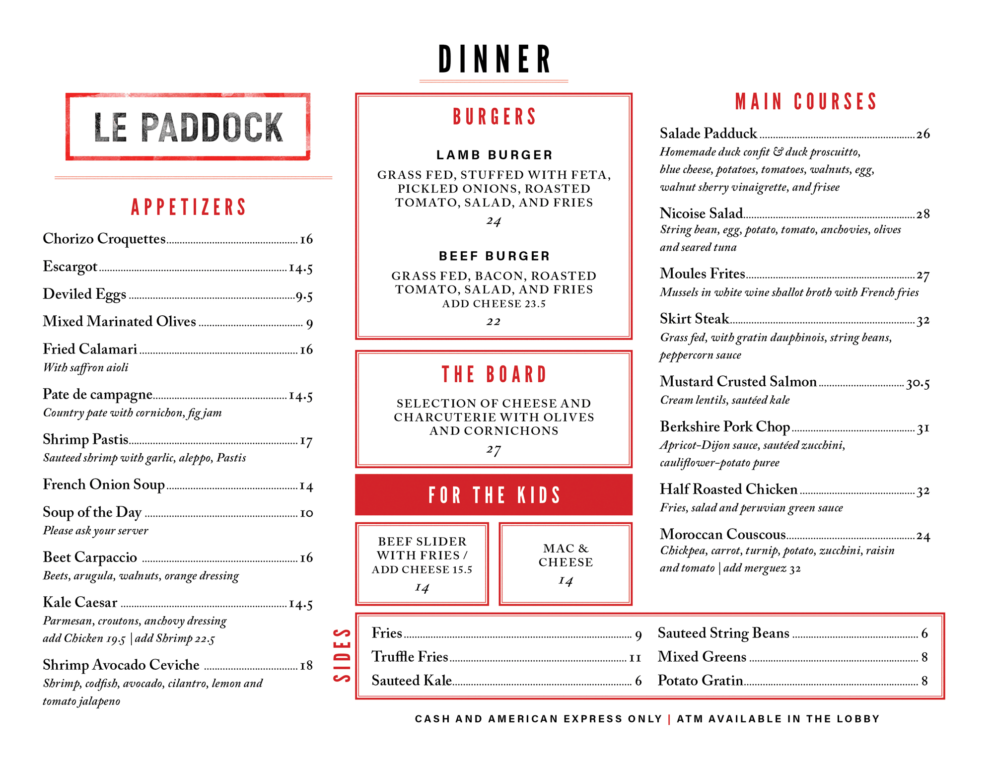 Here is our Dinner Menu